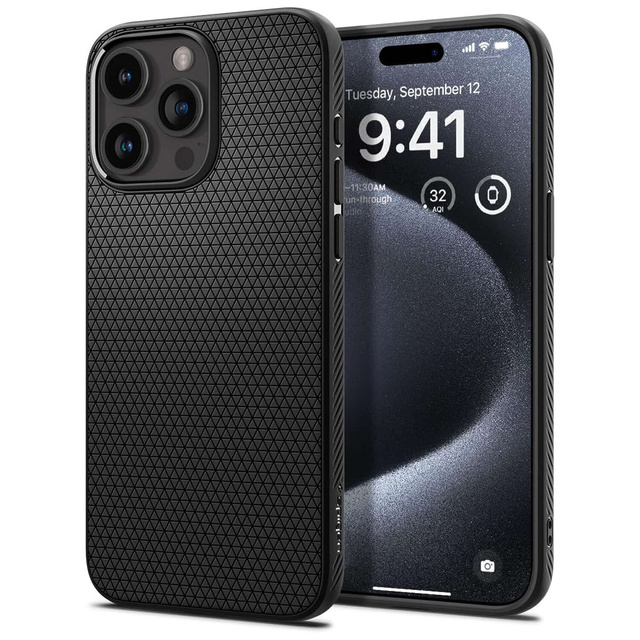 Hülle für iPhone 15 Pro Max Spigen Liquid Air Case, Gehäuse, schützende Rückseite, Mattschwarz