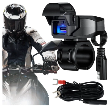 Kewig USB-C Motorradladegerät 36W, QC-Schnellladung, wasserdicht (IP65) mit Ein-/Ausschalter und LED-Hintergrundbeleuchtung, Lenkerhalterung, für Handy, Kamera und Gegensprechanlage – Schwarz