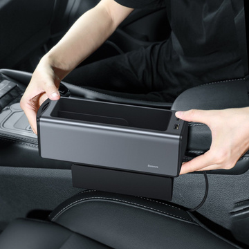 Baseus Deluxe Metall-Auto-Organizer mit Getränkehalter, 2x USB-Aufladung (schwarz)