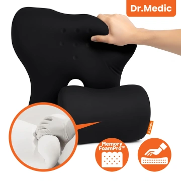 2-in-1-Autokissen mit Massage- und Heizfunktion – ergonomische Unterstützung für Nacken, Rücken und Lendenwirbelsäule, elektrisches Massagegerät mit Vibrationen für Fahrer und Beifahrer – Dr.Medic RelaxTherapyHeat™