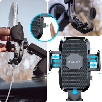 Alogie-Autohalterung für ein 4-7-Zoll-Telefon für ein Armaturenbrett und eine Windschutzscheibe Schwarz
