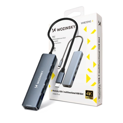 Hub USB-C 6w1 Wozinsky WHBC10Y4S HDMI 4K/60Hz PD 100W Szary