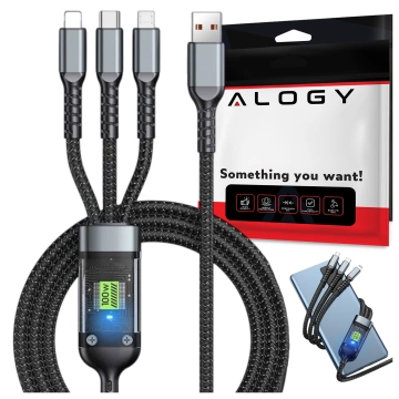 120 cm Alogy 3-in-1 Schnellladekabel 100 W USB auf USB-C Micro Lightning Schwarz