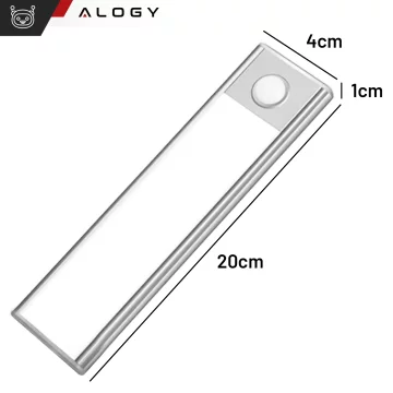 2x Lampka szafkowa z czujnikiem ruchu Listwa Alogy Motion Sensor LED Light 20cm do garderoby szafy kuchni Srebrna