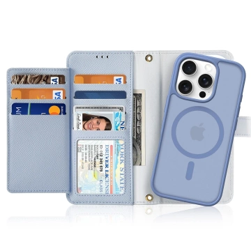 Lederhüllen für iPhone 16 Pro Max Dux Ducis Lawa mit MagSafe Wallet Blau