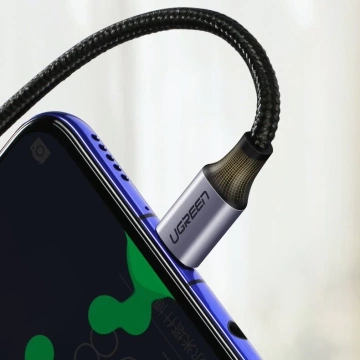 Ugrünes abgewinkeltes Kabel USB Type C - USB Type C Power Delivery 60 W 20 V 3 A 2 m schwarz-graues Kabel (US255 50125)