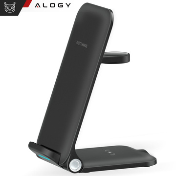 Alogy 3in1 QI Induktionsladegerät für Apple iPhone, Airpods, Watch 15W 3W Schwarz