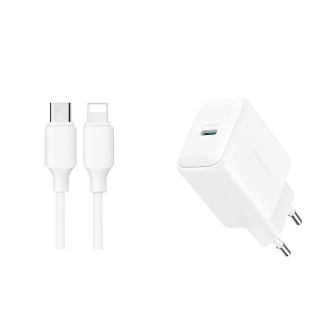 Ładowarka Joyroom Sieciowa USB-C PD 20W - Biała + Kabel USB-C / Lightning 1m