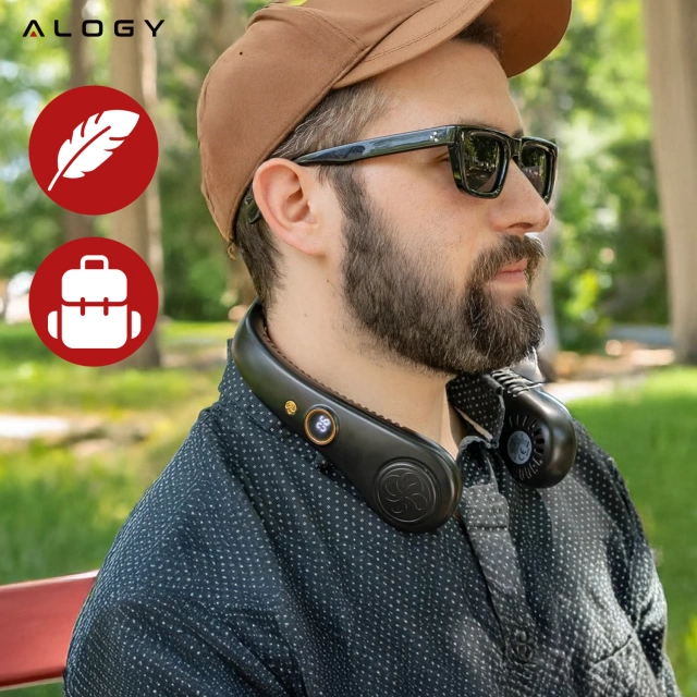 Wiatrak na szyję Alogy BreezeNeck™ mini wentylator cyrkulator powietrza na kark z wyświetlaczem 1500mAh Czarny