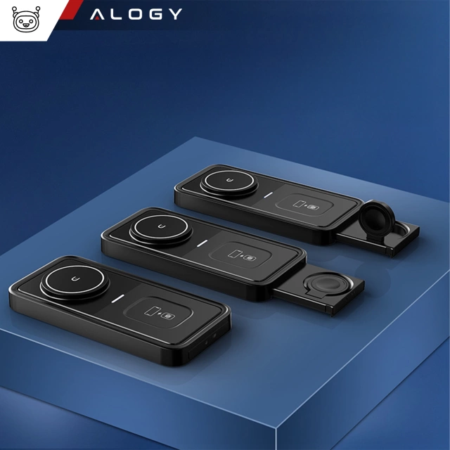 Ładowarka Indukcyjna Alogy Bezprzewodowa Qi PD QC 3.0 2w1 Szybka do Apple iPhone Airpods Watch Stacja ładująca stojak czarna
