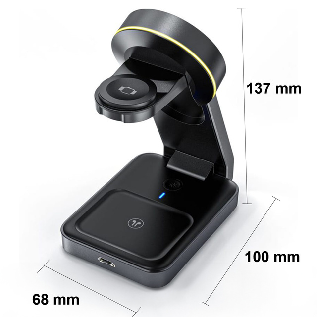 Ładowarka indukcyjna Qi Mag Safe 15W do iPhone Apple Watch AirPods 3w1 bezprzewodowa stojak czarna