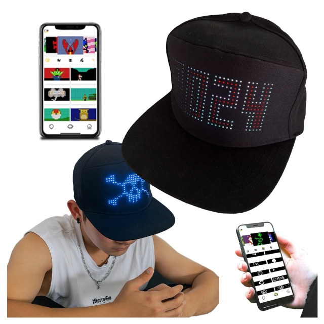 Czapka z daszkiem z oświetleniem LED RGB Piksele bluetooth Alogy PixelCap™ led telefon komórkowy sterowana aplikacją pixel Czarna