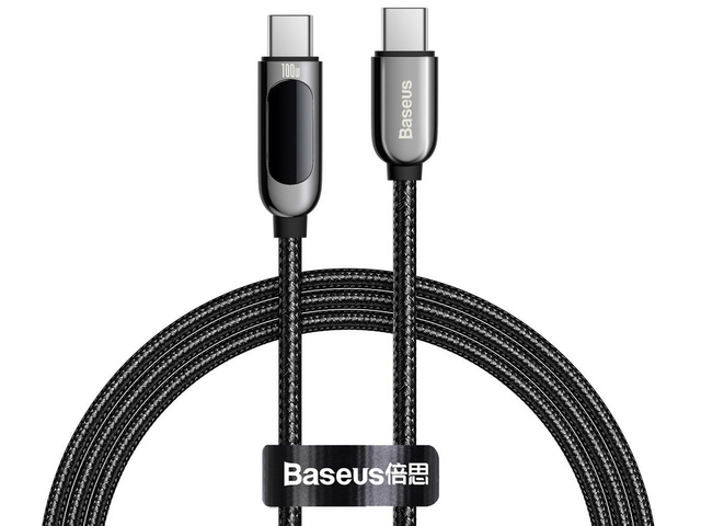 1m Baseus Kabel USB-C Typ C Kabel mit PD 5A 100W Schwarzer Strommesser