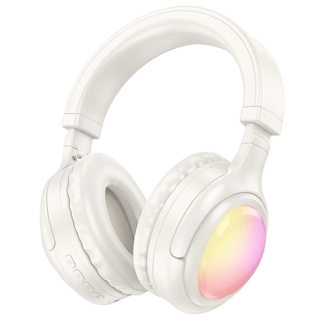 HOCO słuchawki bezprzewodowe bluetooth nagłowne W48 białe z podświetleniem LED RGB
