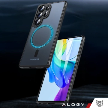Etui do Samsung Galaxy S25 Ultra obudowa ochronna na telefon Alogy Matte HybridMag™️ Case do MagSafe Matowe Czarne + Szkło Hartowane
