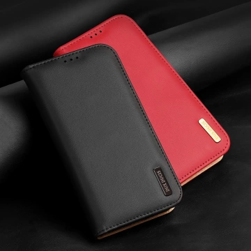 Dux Ducis Hivo Leather Flip Cover Echtes Leder Wallet für Karten und Dokumente iPhone 14 Pro Rot