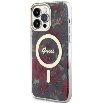 Guess GUHMP14XHCFWSA Handyhülle für Apple iPhone 14 Pro Max 6,7" grün/khaki Hardcase Flower MagSafe