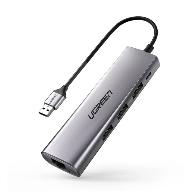 Adapter Ugreen CM266 USB-A 3.0 RJ45 3x USB-A micro USB Hub 5w1 Szary
