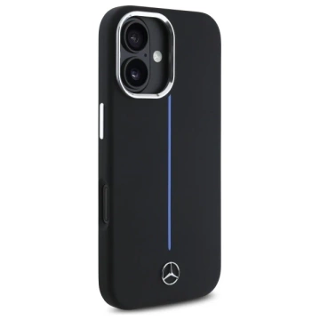 Mercedes-Hülle für iPhone 16 6,1 Zoll, schwarzes MagSafe-Hardcase-Silikon, blau gestreift