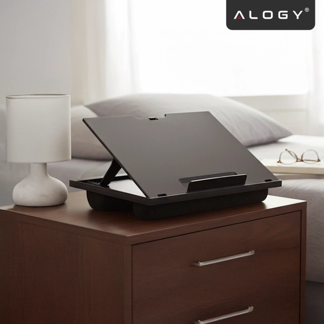 Składana Podstawka na Laptopa do 16 cali z Regulacją Kąta Nachylenia, Miękkimi Poduszkami i Antypoślizgową Powierzchnią, do Pracy w Łóżku i na Sofie, Alogy LapDesk™ – Czarna
