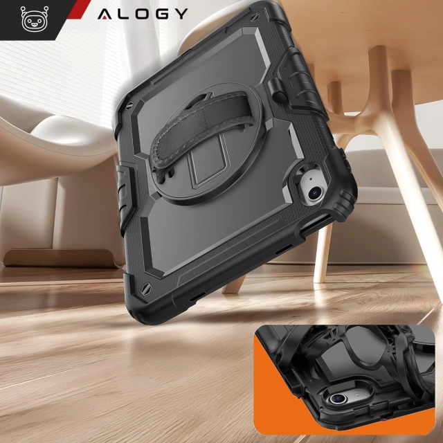Etui ochronne Alogy Pirate Armor stojak pasek case obudowa do Apple iPad (10 Gen.) 2022 10.9" / iPad 11 A16 (11. Gen.) 2025 Czarne