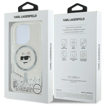 Etui Karl Lagerfeld für iPhone 16 Pro Max 6,9" Magsafe Hardcase Transparent Liquid Glitter Choupette Head
