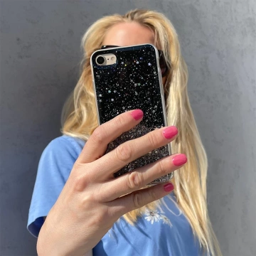 Star Glitter Case Cover für iPhone 13 Pro Glänzende Glitzerhülle Schwarz