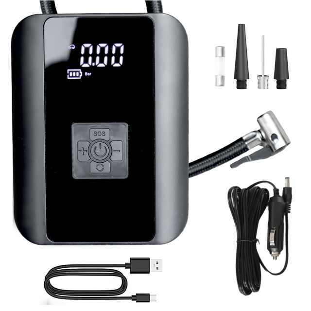 Pompka elektryczna rowerowa do roweru Bezprzewodowa Kompresor Samochodowy przenośny z latarką 150 PSI Alogy Czarna