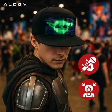 Alogy PixelCap™ LED-Baseballkappe mit RGB-LED-Beleuchtung, Bluetooth-Pixeln, Steuerung per Smartphone-App, Schwarz