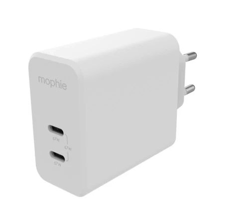 Mophie Wandladegerät mit zwei USB-C-Eingängen, 67 W GaN-Ladegerät Dual White