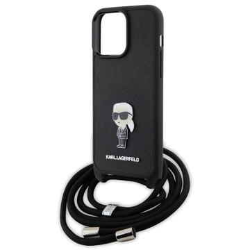 Etui Karl Lagerfeld KLHCP15XSASKNPSK für iPhone 15 Pro Max 6,7" Hardcase Czarny/Black Crossbody Saffiano Monogram Metal Pin Karl
