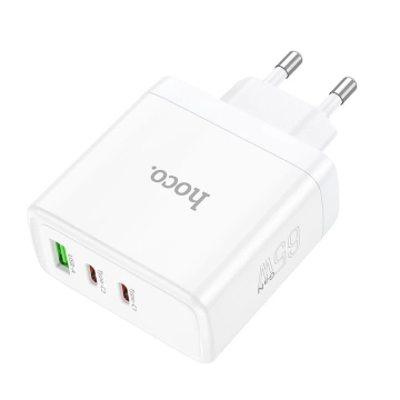 HOCO 2 x Typ C USB A QC PD 65W GaN Wandladegerät Weiß