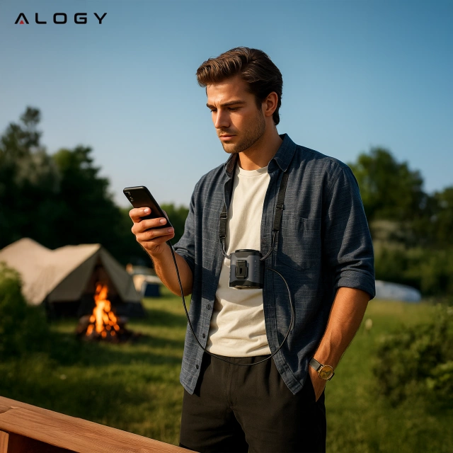 Wentylator z klipsem do paska, akumulator 4000 mAh, 5 poziomów prędkości, czas pracy 8–40 godzin, ładowanie przez USB, do stosowania na placach budowy, na zewnątrz, na wędrówki, do pracy latem, powerbankiem