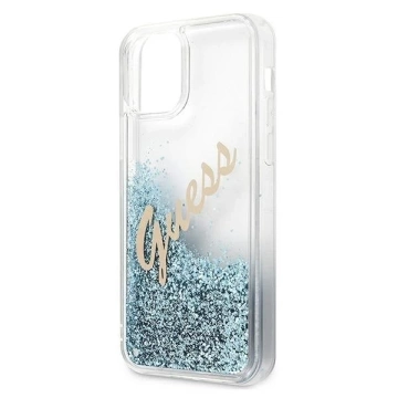 Guess GUHCP12SGLVSBL iPhone 12 mini 5,4" niebieski/blaue Hardcase Glitter Vintage Script