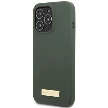 Etui Guess GUHMP13XSPLA für Apple iPhone 13 Pro Max 6,7" zielony/khaki Hartschale Silikon Logo Plate MagSafe