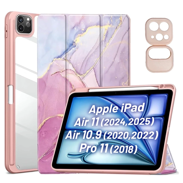 Etui hybrydowe z miejscem na rysik do Apple iPad Air 11" (2024,2025) / Air 10.9" (2020,2022) / Pro 11 (2018) Alogy Hybrid Book Cover Case Marble Różowe