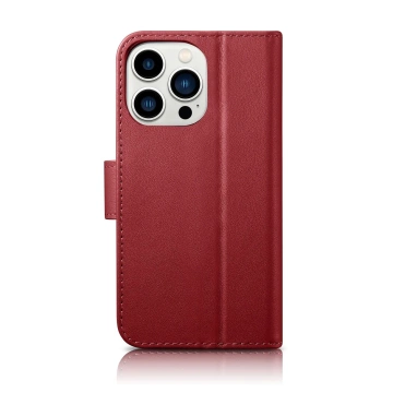 iCarer Wallet Case 2in1 für iPhone 14 Pro Max Leder Flip Cover Anti-RFID Rot