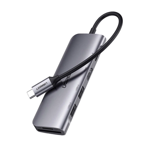 Adapter Ugreen CM195 USB-C HDMI USB-A SD TF PD 100W Hub 6w1 Szary
