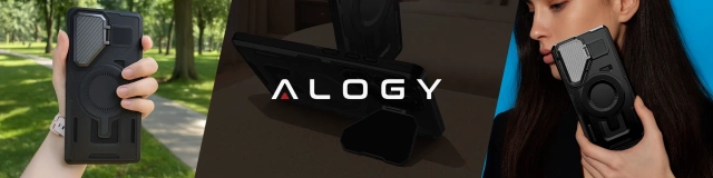 Etui do Samsung Galaxy S25 Ultra Case do MagSafe Wzmocniona Pancerna ochrona obiektywów z funkcją podstawki obudowa ochronna na telefon Alogy HeavyDuty Mag™️Czarne