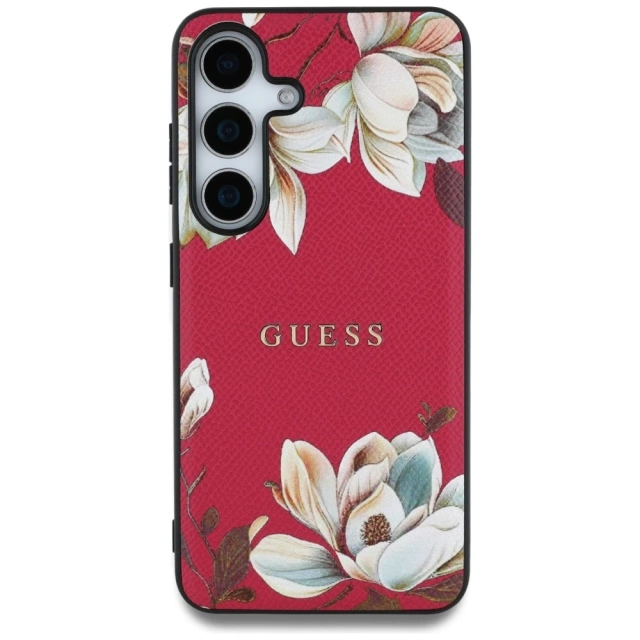 Etui Guess Grained Printed Flower MagSafe do Samsung Galaxy S25 Fuksja
