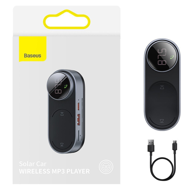 Transmiter FM solarny Baseus zestaw głośnomówiący Bluetooth 5.0 MP3 TF AUX HD Czarny