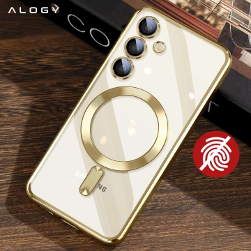 MagSafe-Hülle für Apple iPhone 16 Pro Max Alogy Glamour Luxus-Ringgehäuse Gold-Transparent