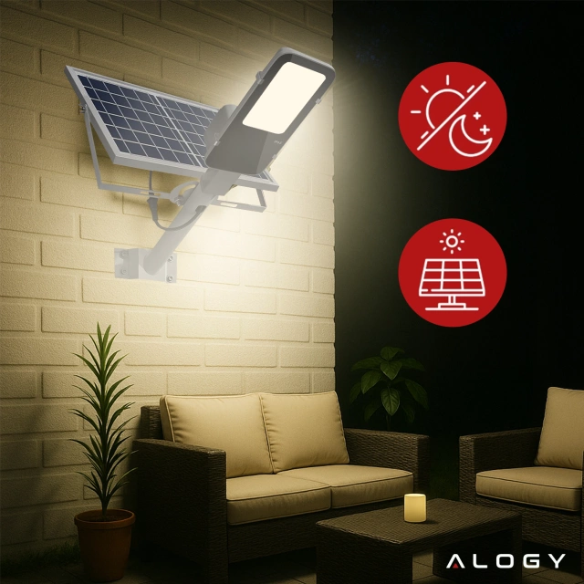 Lampa solarna Uliczna 1600W LED wodoodporna IP65 ścienna Alogy SolarBright 6000mAh do domu elewacyjna światło