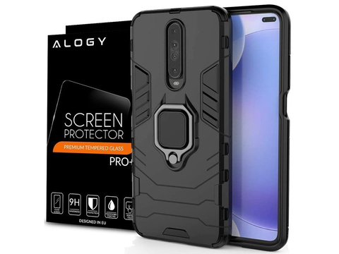 Alogy Stand Ring Armor Hülle für Xiaomi Poco X2 schwarzes Glas