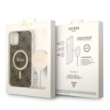 Zestaw Guess GUBPN61H4EACSW Case Charger iPhone 11 6,1" Hard Case 4G MagSafe Print braun/braun