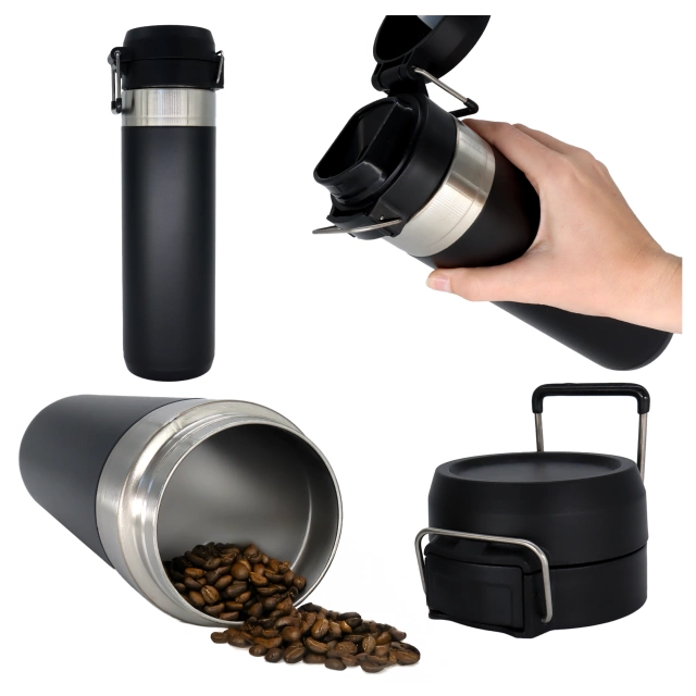 Kubek termiczny Termos Alogy ThermoGo™ 800ml Stalowy Szczelny Pakowny Podróżny do Kawy i Herbaty Sportowy Długo Trzymający Ciepło do Auta i Plecaka Czarny