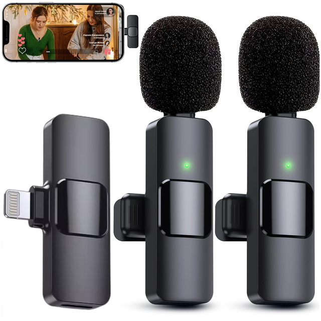 2x Alogy Lightning Wireless Lavalier-Mikrofon für Apple iPhone iPad Kleine Mikrofone Set bestehend aus zwei Mikrofonen