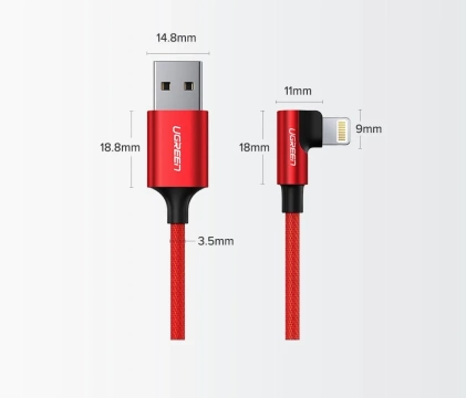 Abgewinkeltes Kabel UGREEN USB - Lightning MFI 1m 2.4A schwarz (60521)