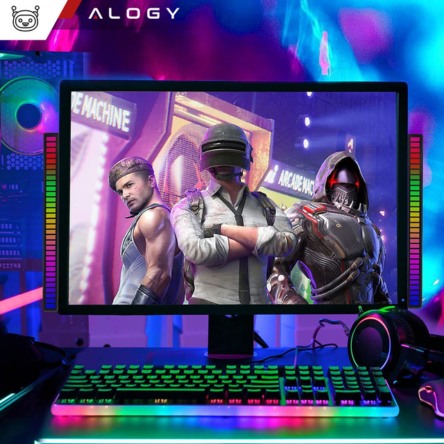 Lampa LED RGB Lampka USB migająca w rytm muzyki Listwa Smart Bar 18cm kolorowa 32bit Gaming Alogy Czarny