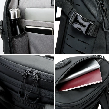 Bange wasserdichter Rucksack für 15,6-Zoll-Laptop, Stadtreisender, 45 x 30 x 16 cm, für Arbeit, Flugzeug, Herren, Damen, mit USB-Anschluss Schwarz